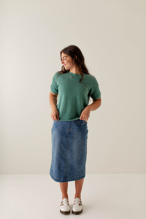 Sara Stretch Denim Skirt in Medium Wash