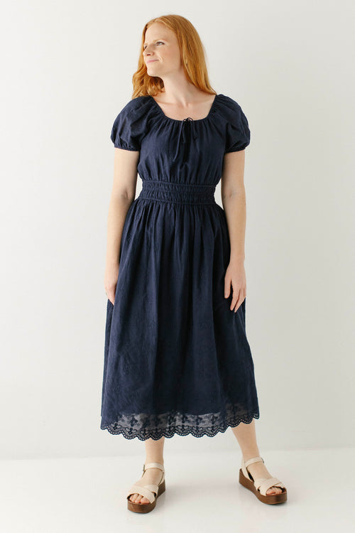 Amalfi Embroidered Eyelet Peasant Midi Dress