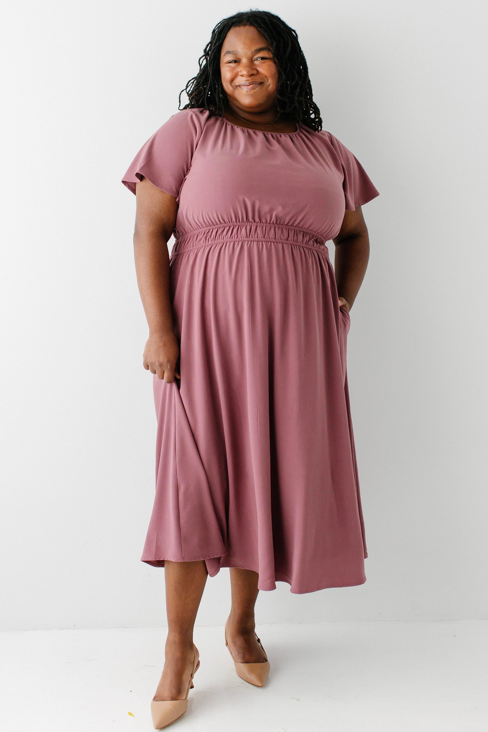 Cynthia Flutter Sleeve Chiffon Midi Dress