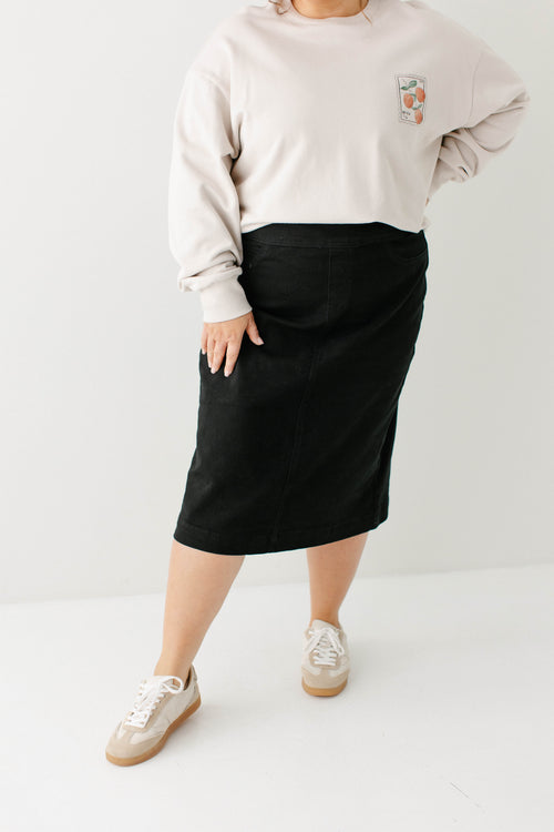 Sara Stretch Denim Skirt in Black
