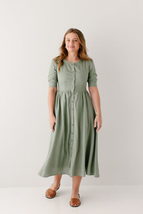 Nora Button Front A-Line Dress