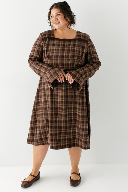 Flannery Square Neck Plaid Midi Dress
